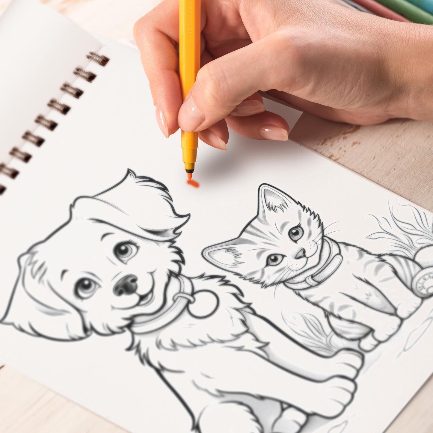 Puppies and Kittens Spiral Bound Coloring Book, Unleash Your Creativity with 30 Coloring Pages, Inviting You to Add Color and Life to Playful Puppies and Kittens