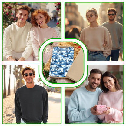 Sailboat Sweatshirt, 3D All Over Print Blue Nautical Ocean Crewneck Pullover for Men Women, Sailing Lover Gift - Netecom