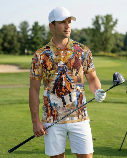 Barrel Racing 3D Polo Shirt for Men – Western Rodeo Cowboy Style | Netecom