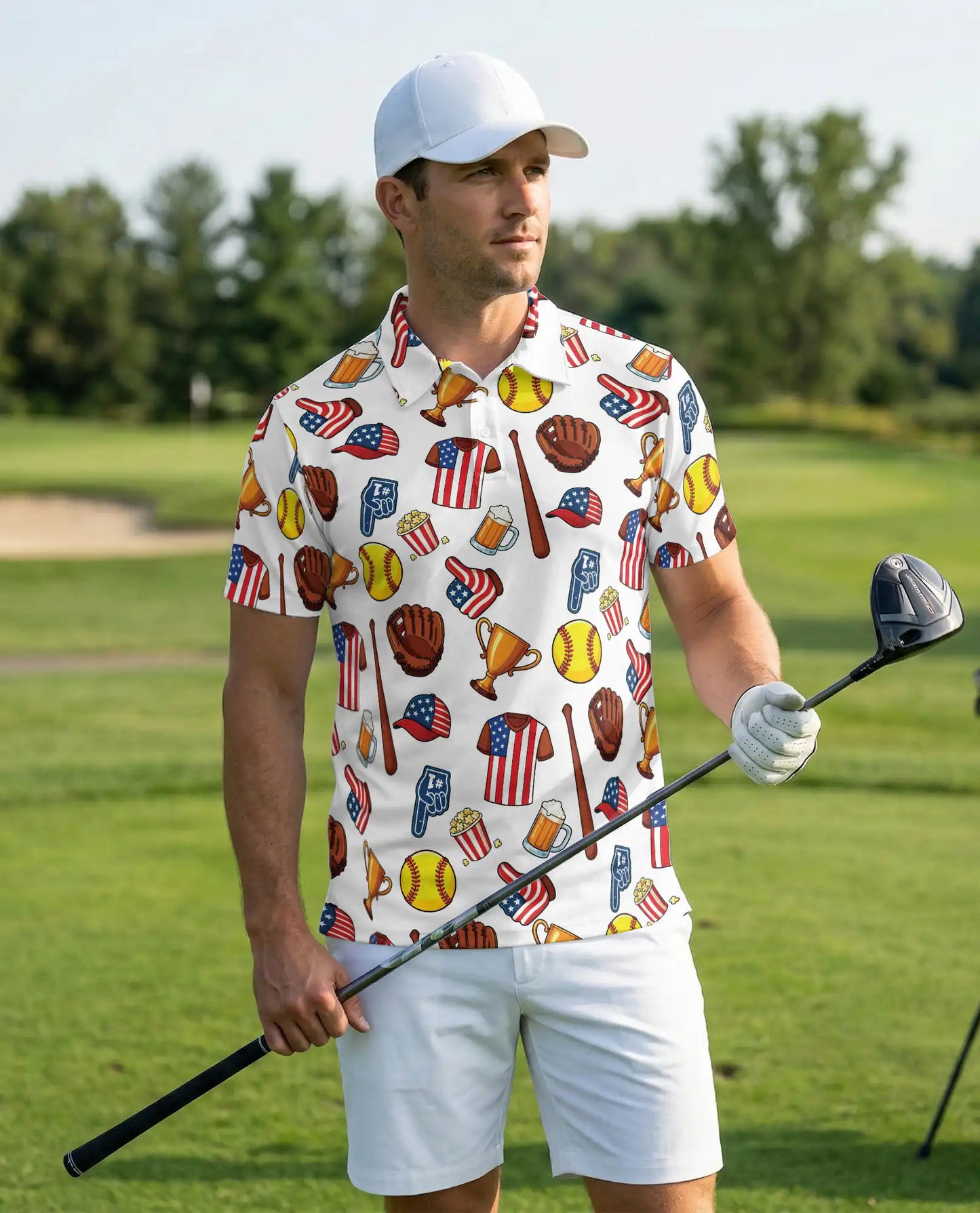 Patriotic Softball Polo Shirt for Men- USA Softball Game Day | Netecom