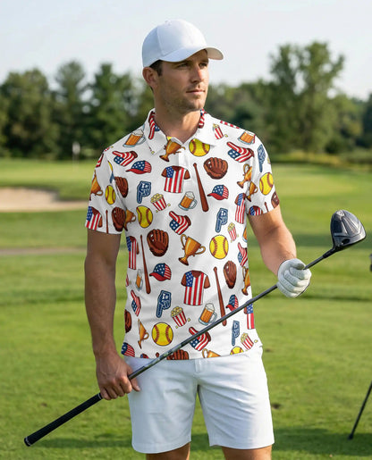 Patriotic Softball Polo Shirt for Men- USA Softball Game Day | Netecom