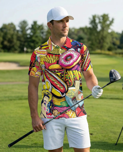Fast Food Cartoon 3D Polo Shirt for Men | Netecom