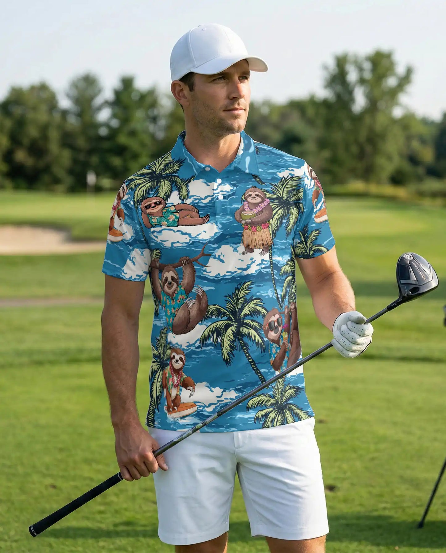 Sloth Tropical 3D Polo Shirt for Men – Funny Beach Animal Style | Netecom