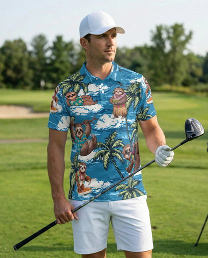 Sloth Tropical 3D Polo Shirt for Men – Funny Beach Animal Style | Netecom