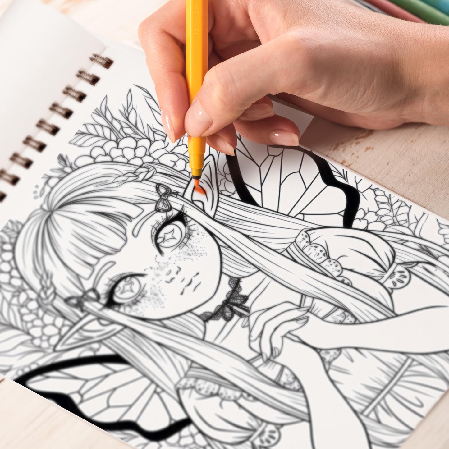 Fantasy Kawaii Fairy Spiral Bound Coloring Book, Embark on a Coloring Journey with 30 Pages, Featuring Adorable Kawaii Fairies in Magical Settings