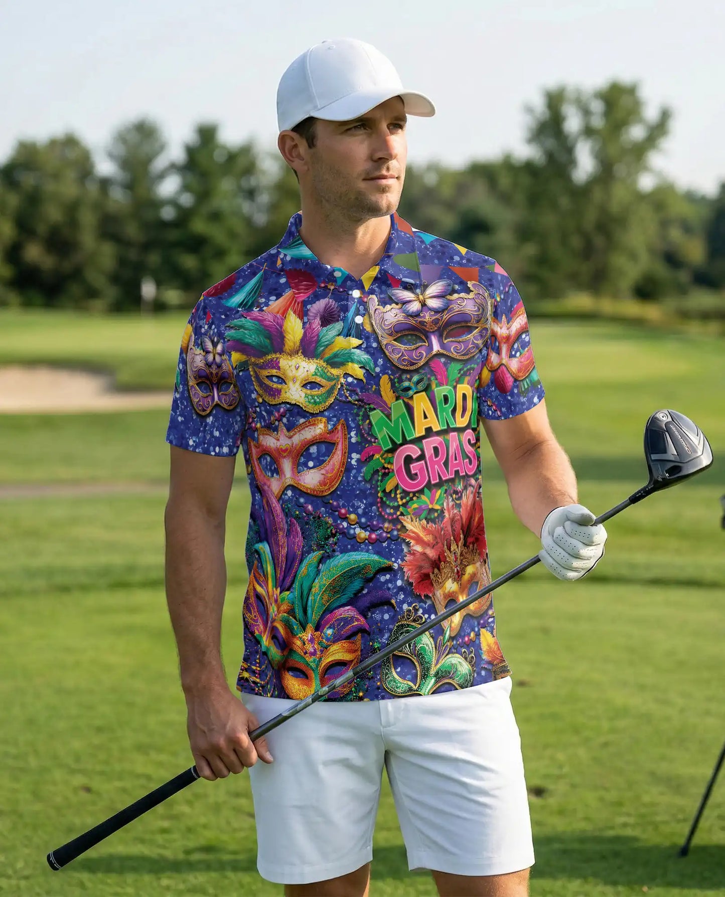 Mardi Gras Carnival Mask Polo Shirt for Men-Colorful Festival Feather Mask | Netecom