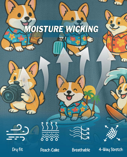 Cartoon Corgi Surfing Polo Shirt for Men – Cute Dog Beach Style | Netecom