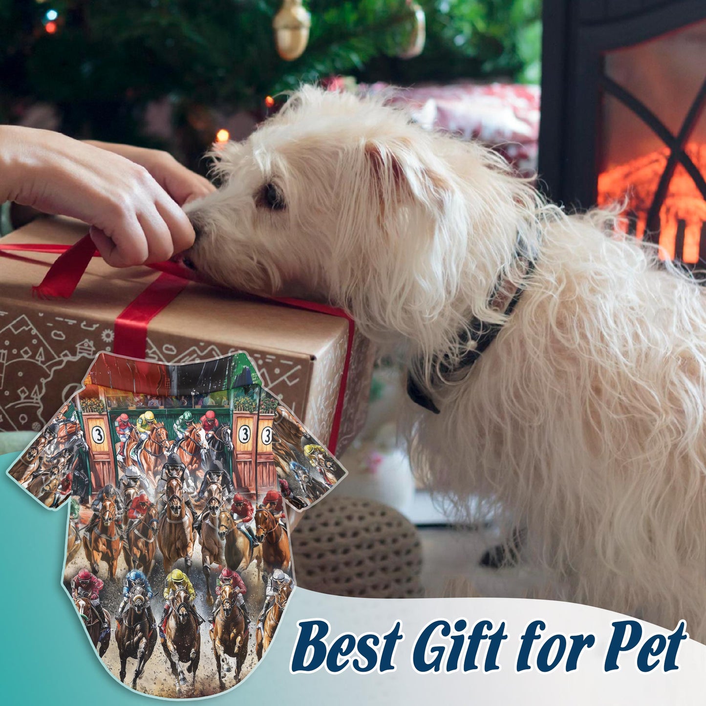 Netecom Matching Colorful Horse Racing Hawaiian Shirt for Dog and Owner, Aloha Summer Shirt, Animal Print Outfit for Pet and Human, Beach Vacation Casual Wear