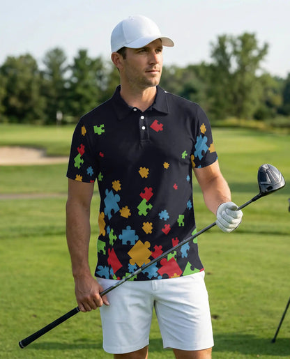 Puzzle Piece Polo Shirt – Colorful Abstract Print | Netecom