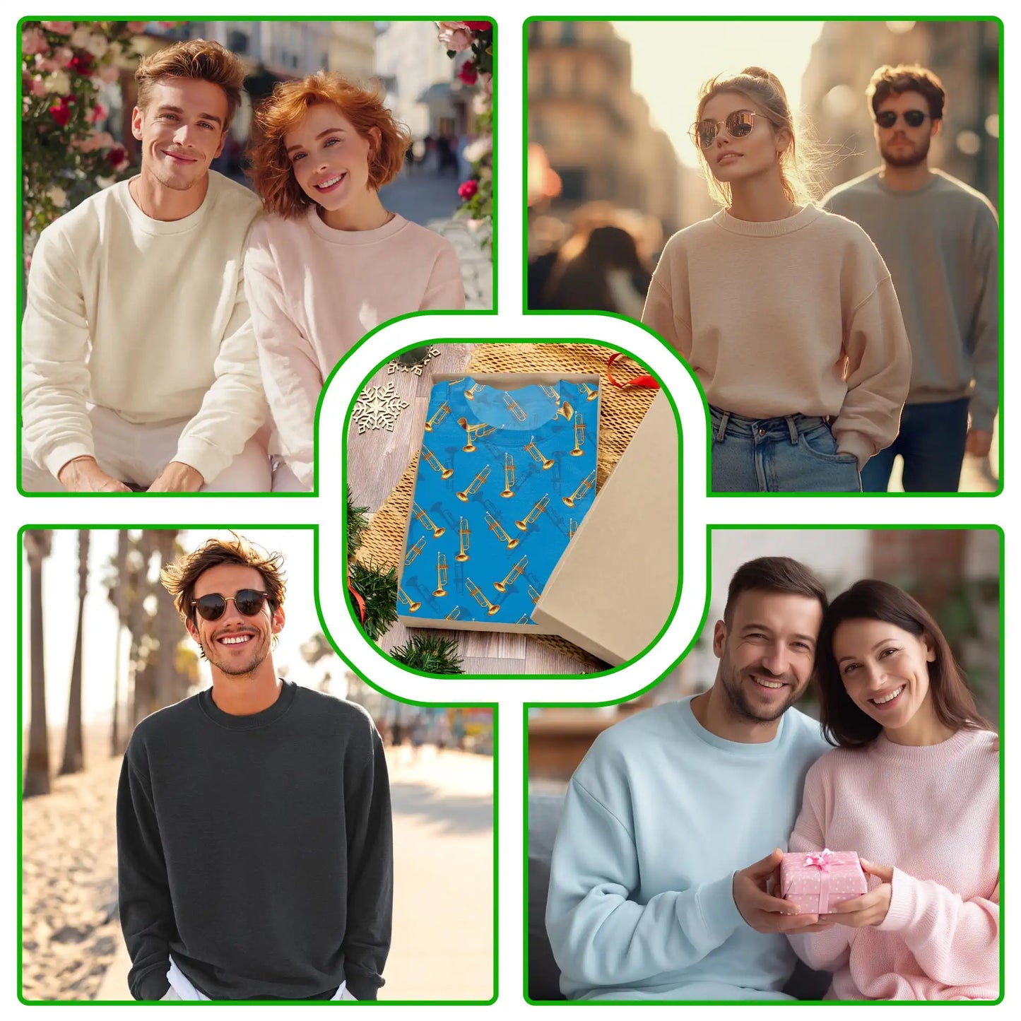 Trombone Pattern Sweatshirt, 3D All Over Print Musical Instrument Crewneck Pullover for Men Women, Trombone Player Gift - Netecom