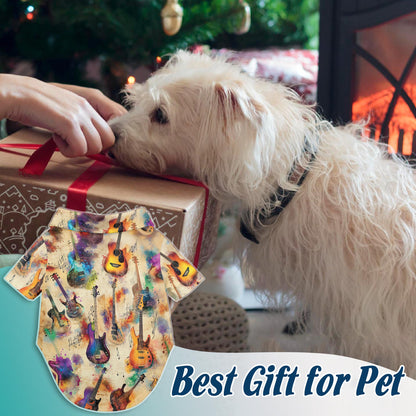Netecom Matching Vintage Guitar Aloha Hawaiian Shirt for Dog and Owner, Aloha Summer Shirt, Retro Music Guitar Print Outfit for Pet and Human, Beach Vacation Casual Wear