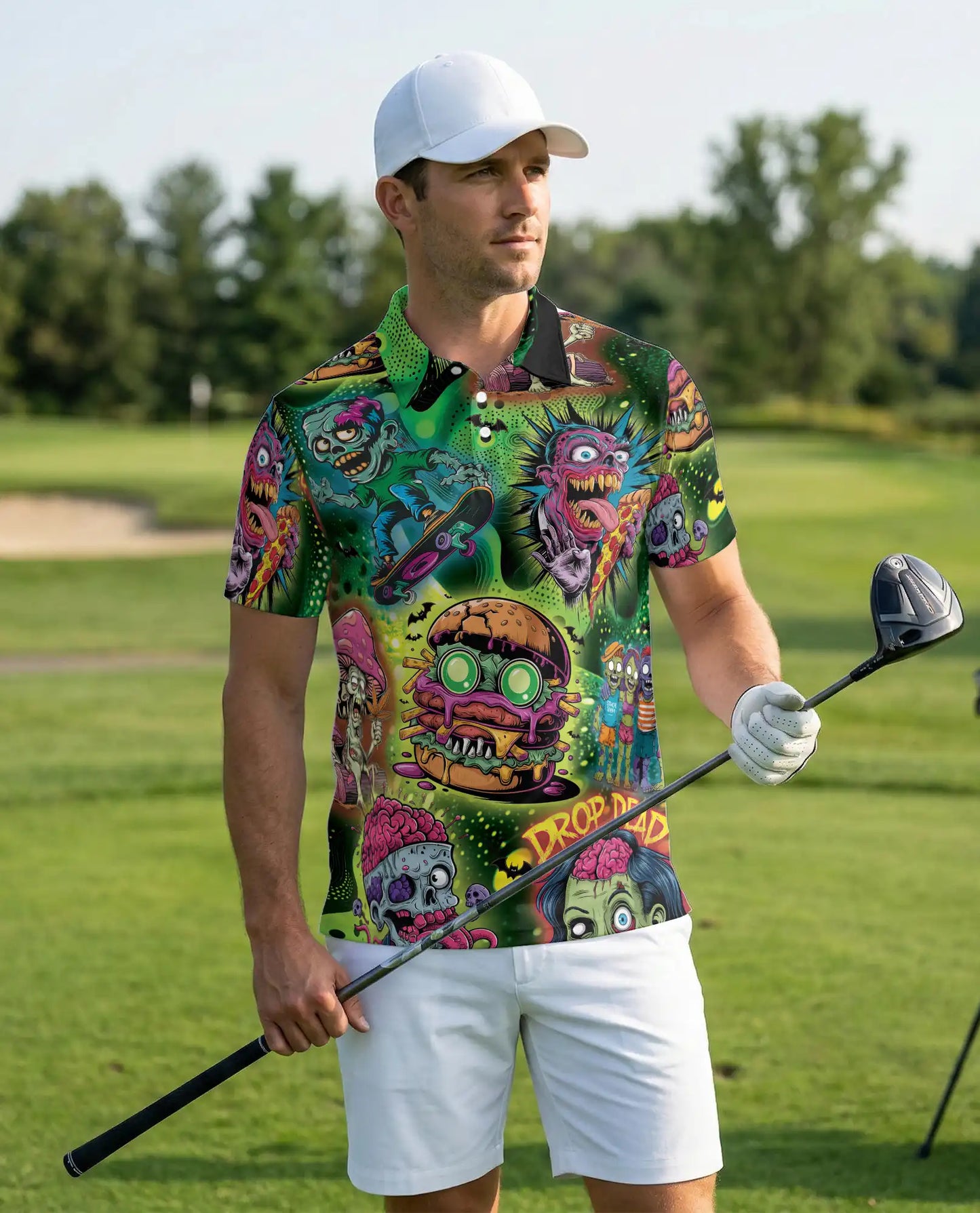 Zombie Skateboard Burger 3D Polo Shirt – Retro Graphic | Netecom