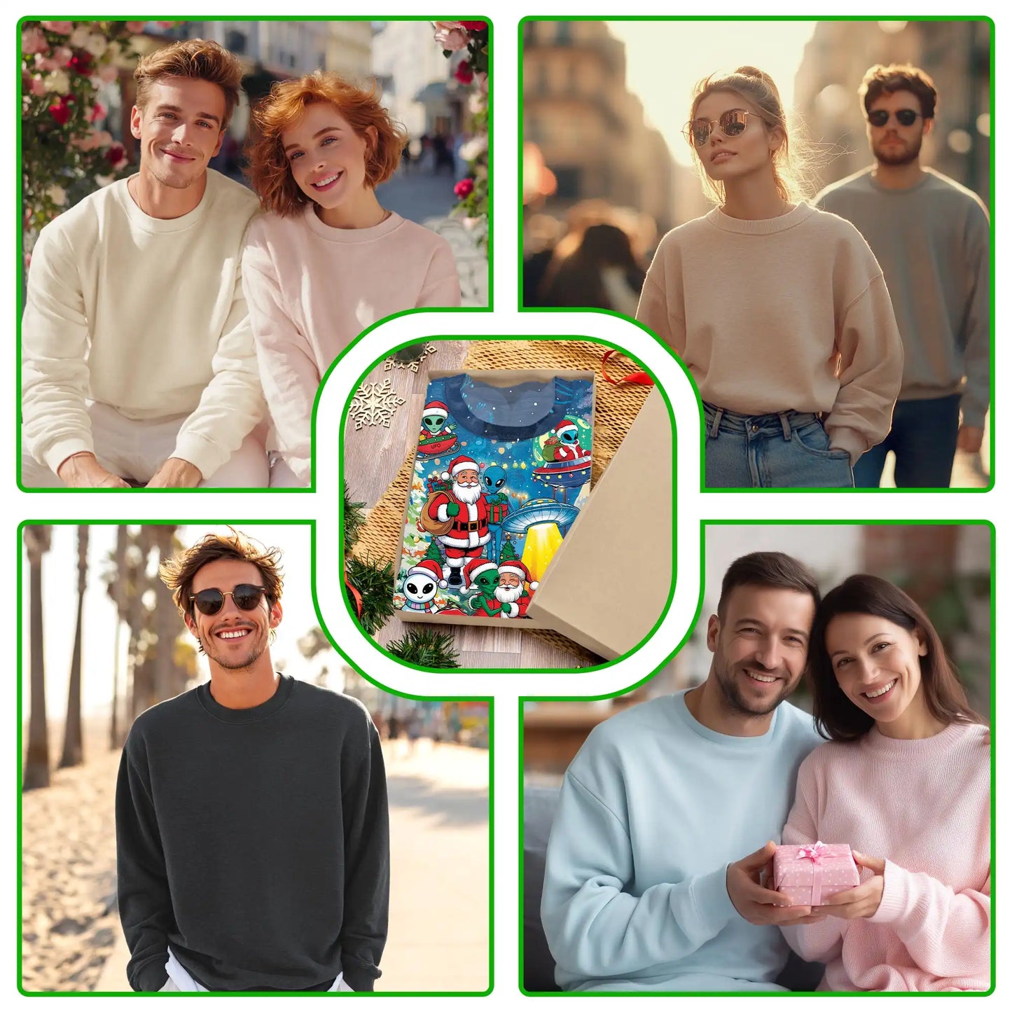 Alien and Santa Claus Christmas Sweatshirt, 3D All Over Print Holiday Space Crewneck Pullover for Men Women, Christmas Gift - Netecom
