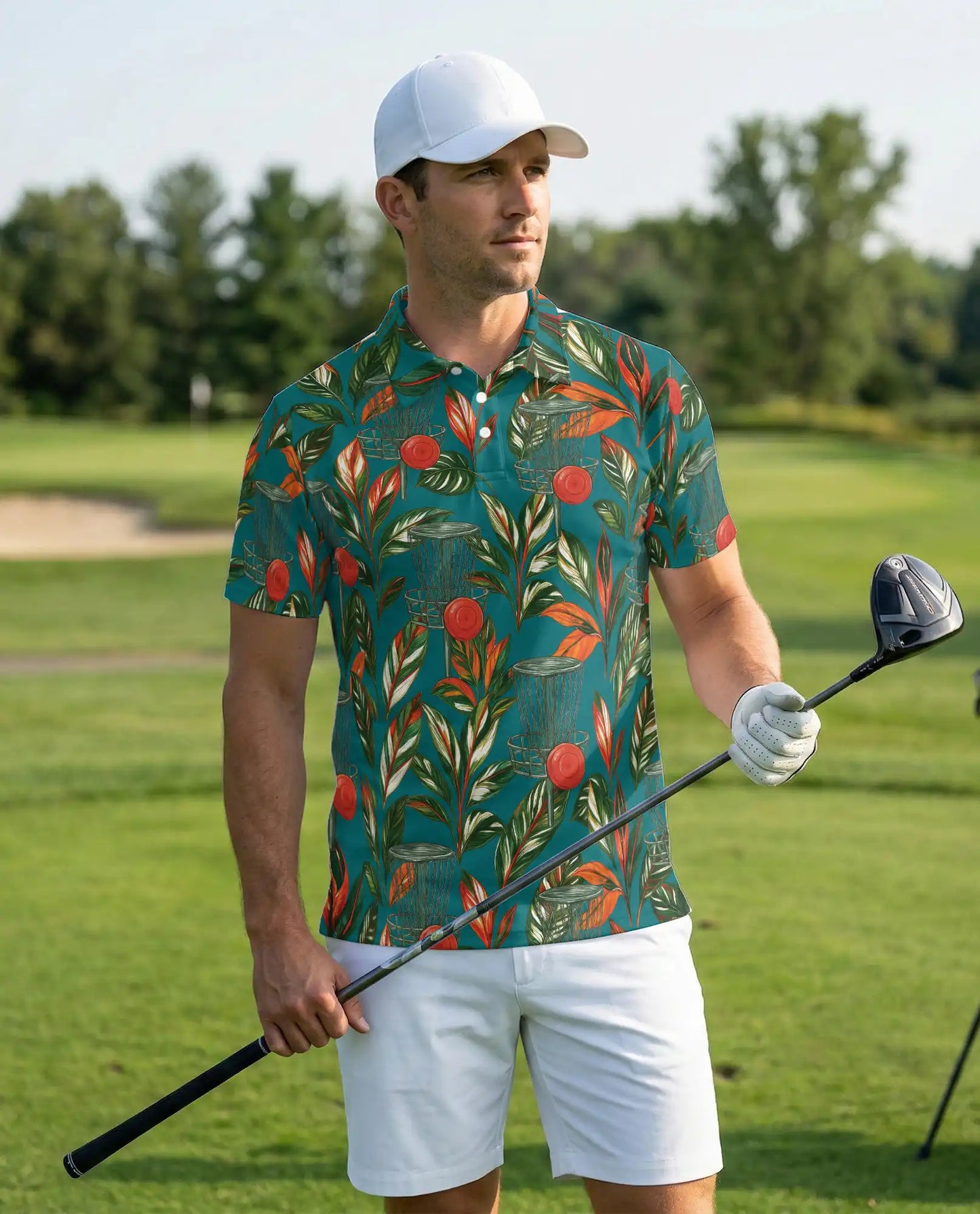 Tropical Disc Golf Polo Shirt – Island Basket & Botanical Print | Netecom