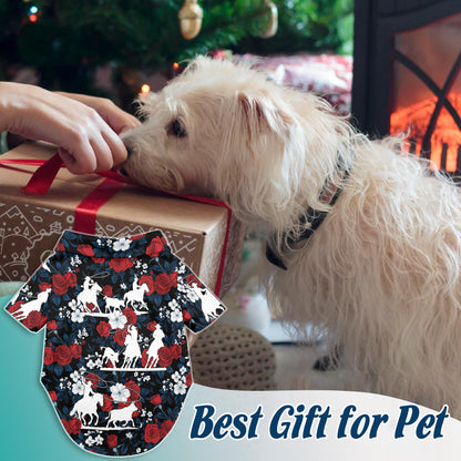 Netecom Matching Flower Horse Roping Aloha Hawaiian Shirt for Dog and Owner, Aloha Summer Shirt, Western Floral Horse Print Outfit for Pet and Human, Beach Vacation Casual Wear