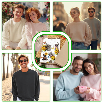 Raccoon Sunflower Sweatshirt, 3D All Over Print Wildlife Floral Crewneck Pullover for Men Women, Raccoon Lover Gift - Netecom
