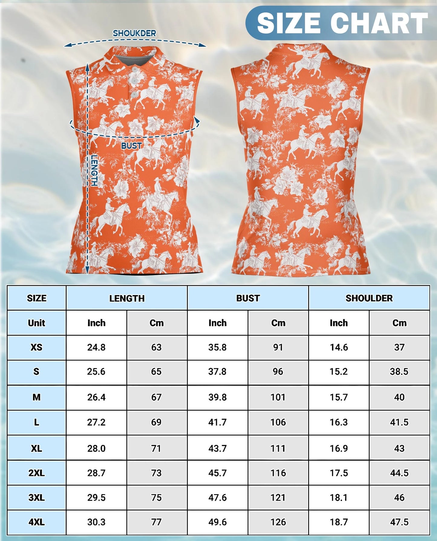 Orange Equestrian Horse Floral Sleeveless Polo Shirt for Women | Netecom