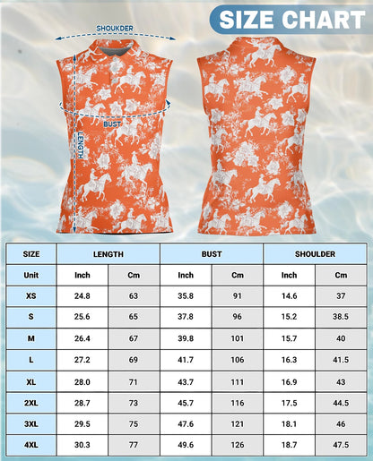 Orange Equestrian Horse Floral Sleeveless Polo Shirt for Women | Netecom