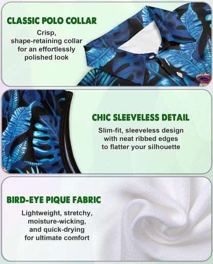 Amazing Dragonfly Blue Tropical Sleeveless Polo Shirt for Women | Netecom