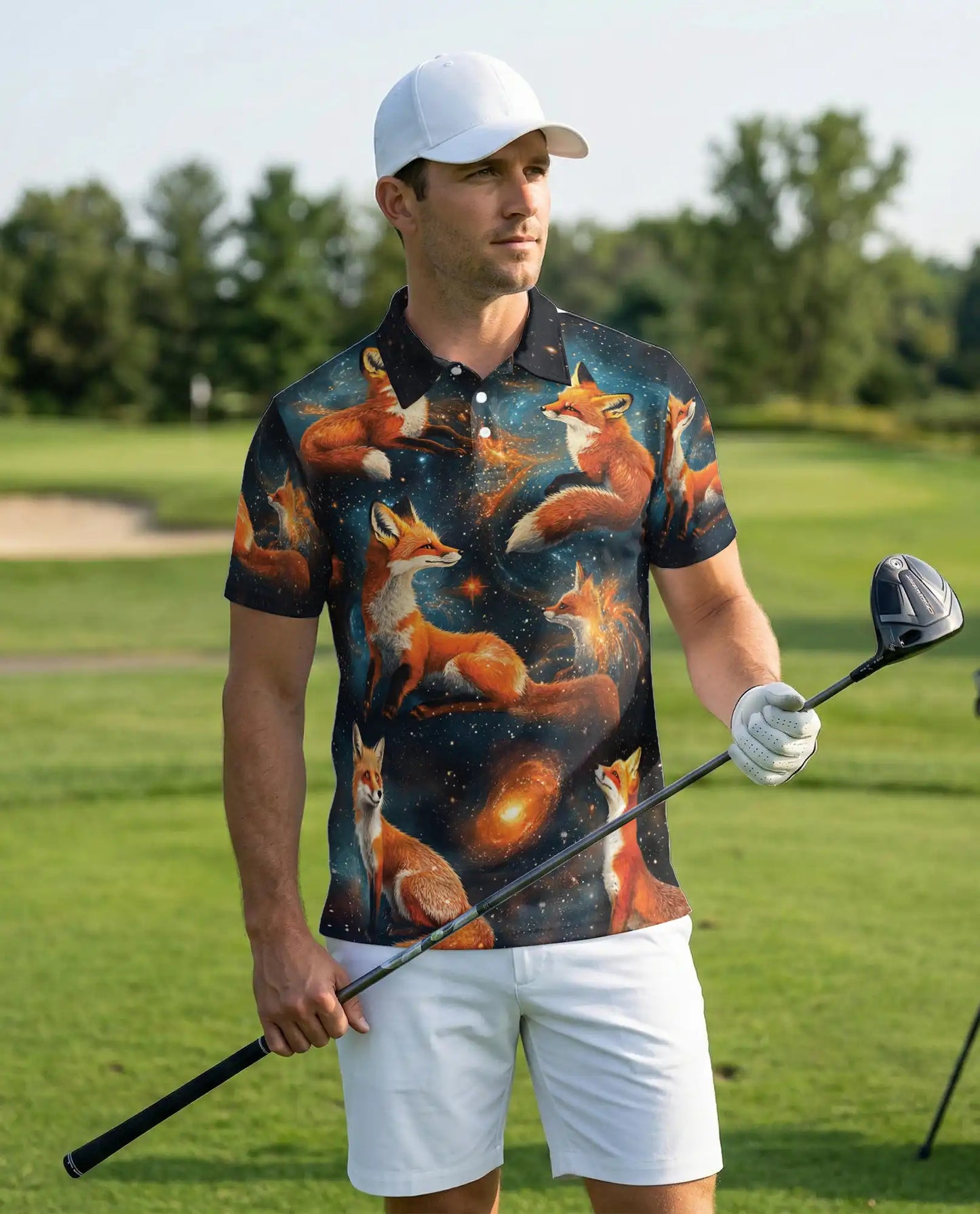 Galaxy Fox Polo Shirt – Cosmic Animal Print | Netecom