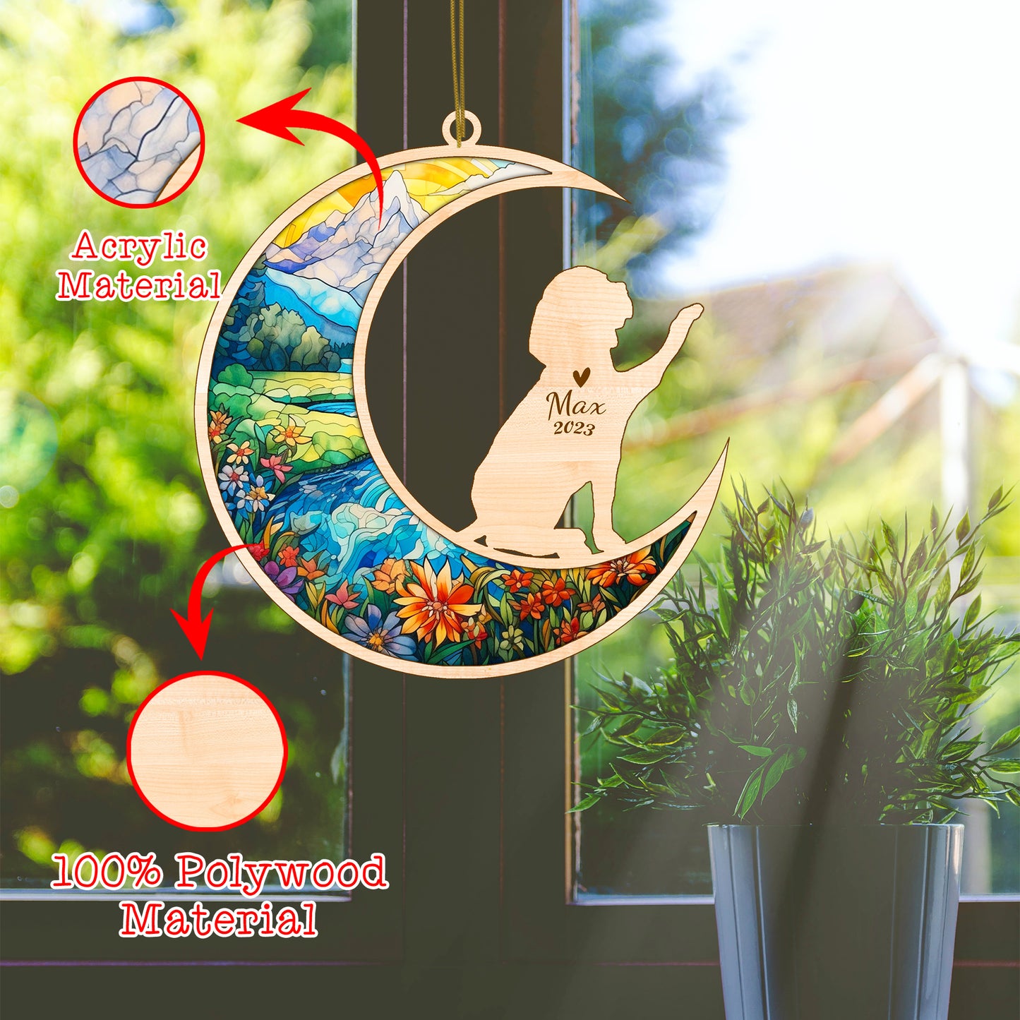 Netecom Beagle Dog Memorial Suncatcher, Personalized Beagle Christmas Ornament with Name Date, Dog Death Sympathy Gift for Pet Loss Sun Catchers, Dog Grief Gift, Bereavement Gifts for Loss of Pet