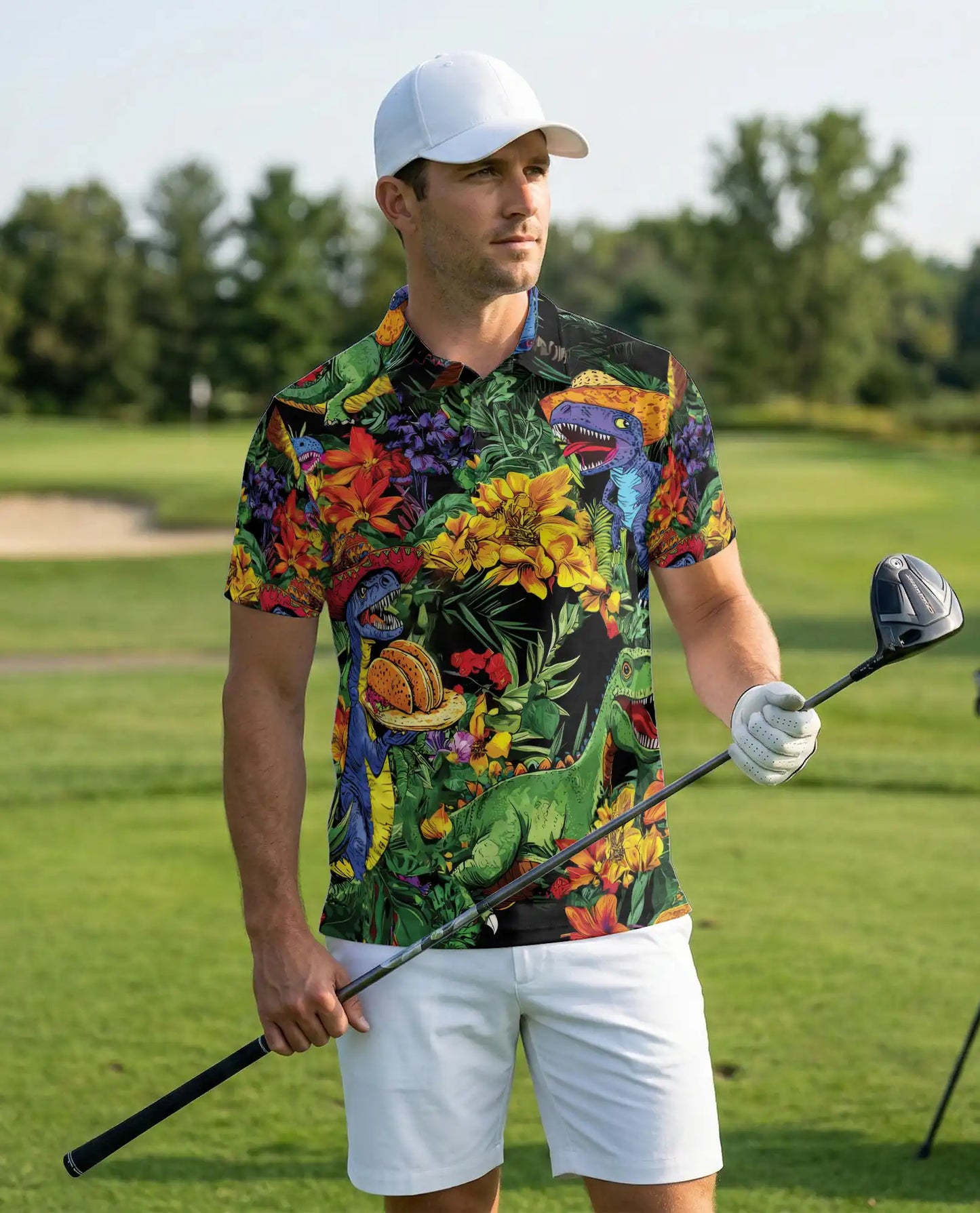 Funny Dinosaur Hawaiian 3D Polo Shirt for Men | Netecom