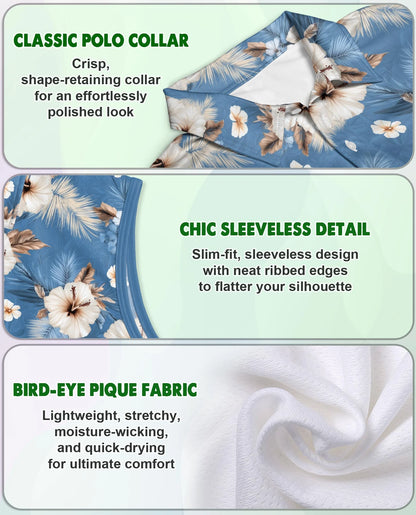 Hibiscus Flowers Sleeveless Polo Shirt for Women | Netecom