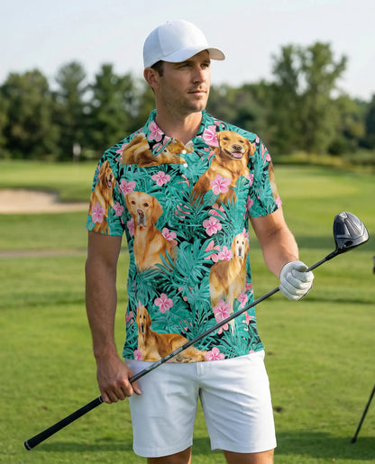 Golden Retriever Tropical Hibiscus Polo Shirt-Hawaiian Floral Dog Print | Netecom
