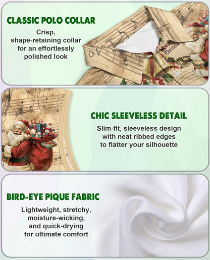 Vintage Music Santa Sleeveless Polo Shirt for Women – Christmas Holiday Style | Netecom