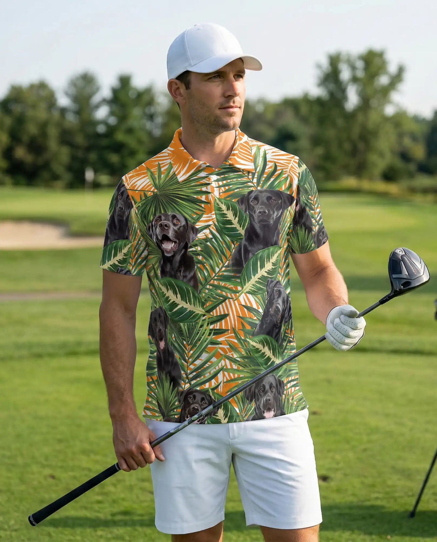 Black Labrador Tropical Polo Shirt – Palm Leaf Print | Netecom