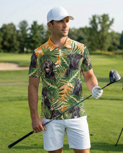 Black Labrador Tropical Polo Shirt – Palm Leaf Print | Netecom