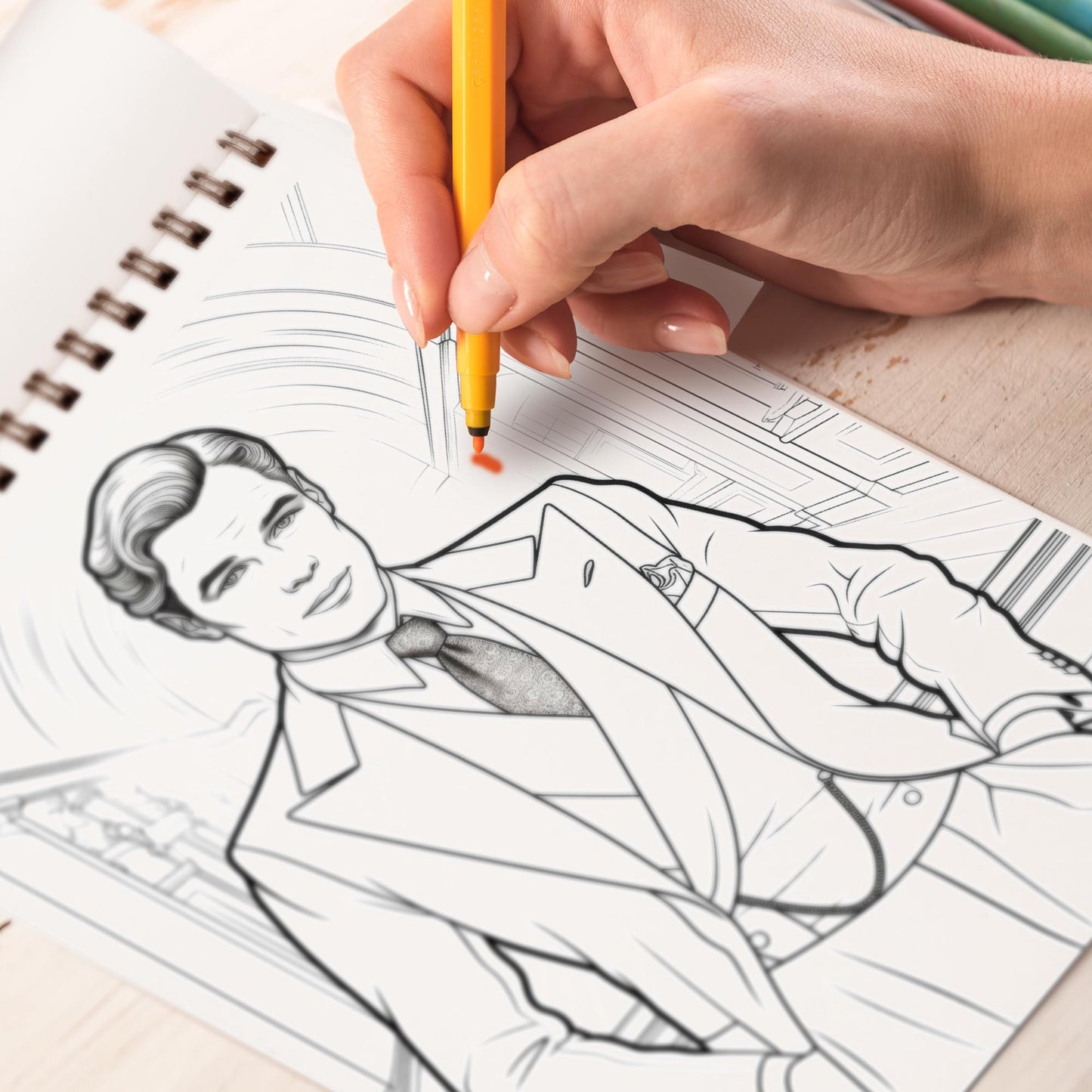 Handsome 30s Elegance Spiral Bound Coloring Book, Capture the Essence of 1930s Elegance with 30 Inspiring Coloring Pages, Creating a Timeless Gallery of Handsome Men