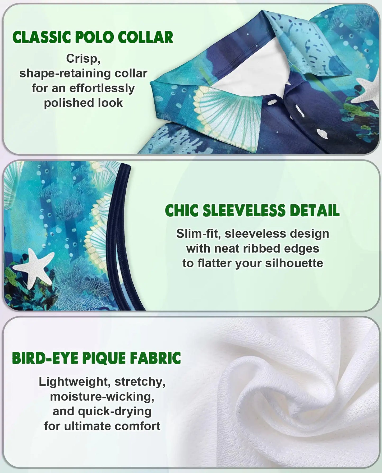 Coral Reef Turtle Pattern Sleeveless Polo Shirt for Women | Netecom