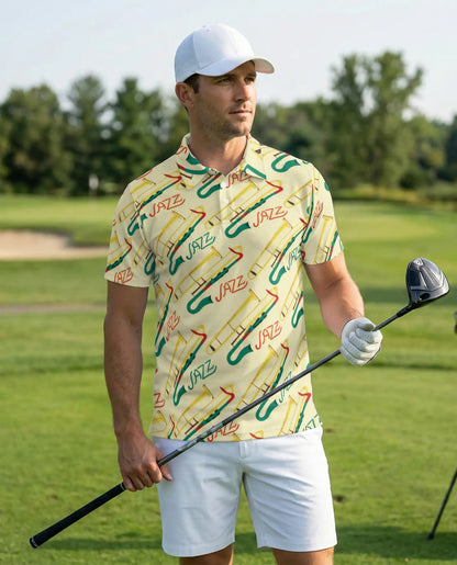 Jazz Instrument Pattern Polo Shirt | Netecom