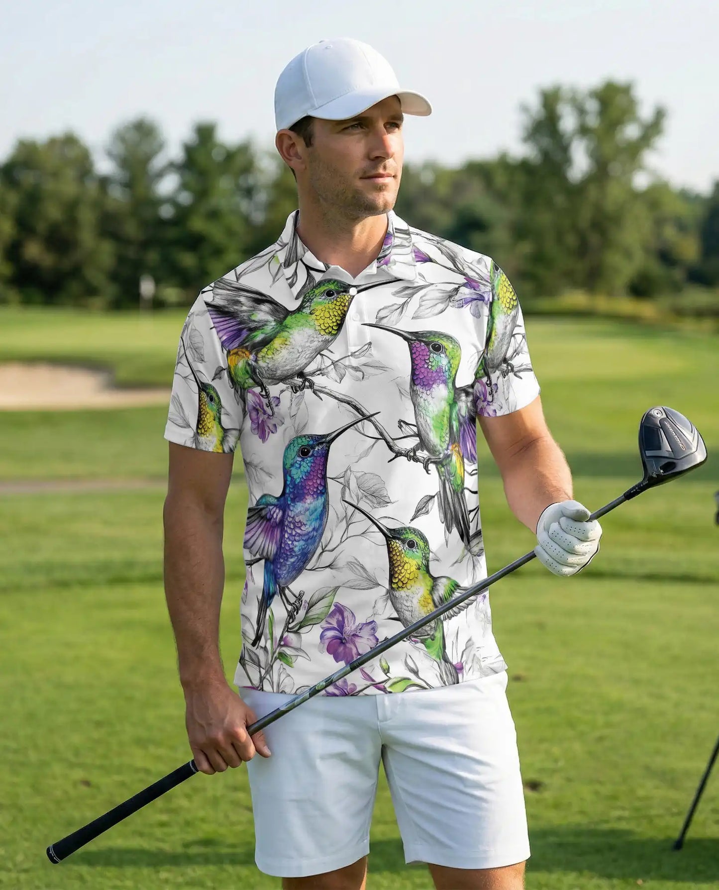 Colorful Hummingbird Floral 3D Polo Shirt for Men – Tropical Bird Nature Style | Netecom