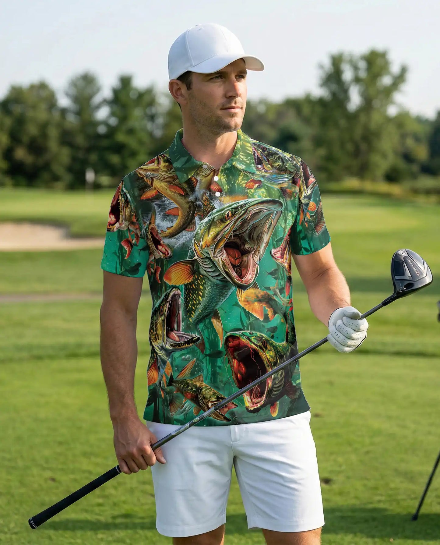 Northern Pike Fishing Polo Shirt for Men- Print Freshwater Angler Fish Shirt | Netecom