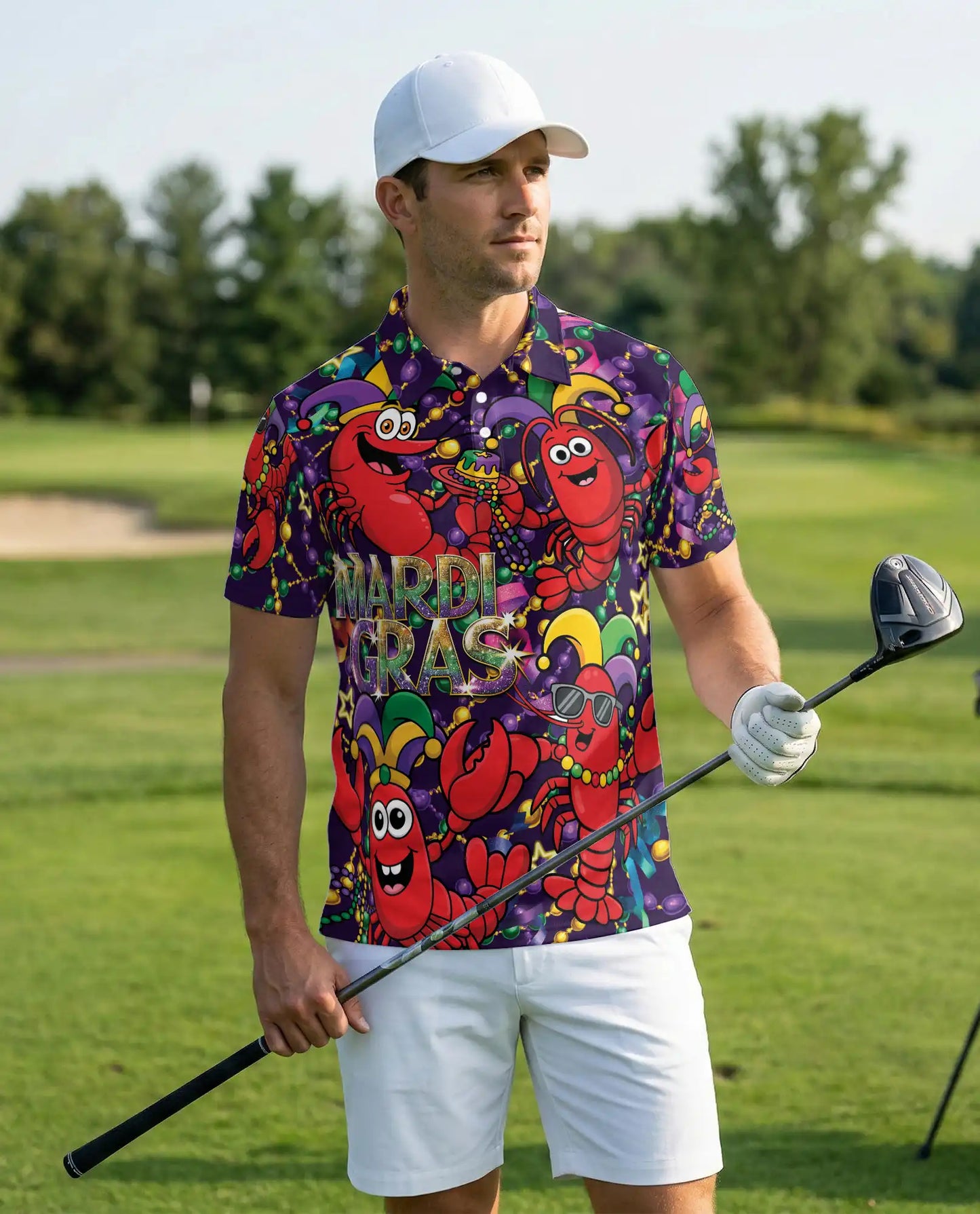 Funny Mardi Gras Crawfish Polo Shirt for Men- Carnival Lobster Shirt | Netecom