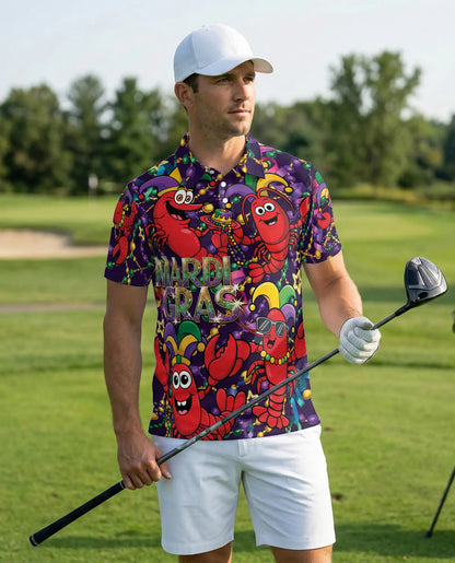 Funny Mardi Gras Crawfish Polo Shirt for Men- Carnival Lobster Shirt | Netecom