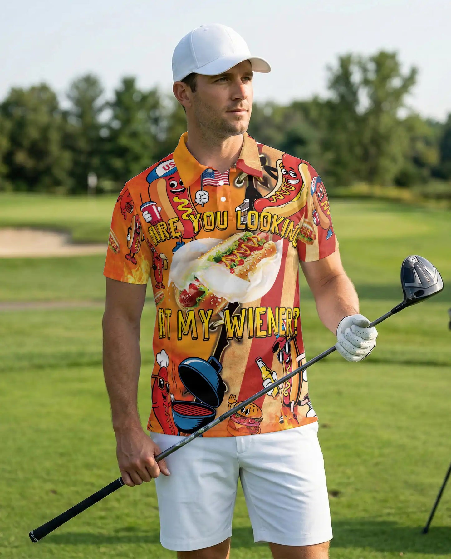 Funny Hot Dog Polo Shirt - Patriotic BBQ Party Style | Netecom
