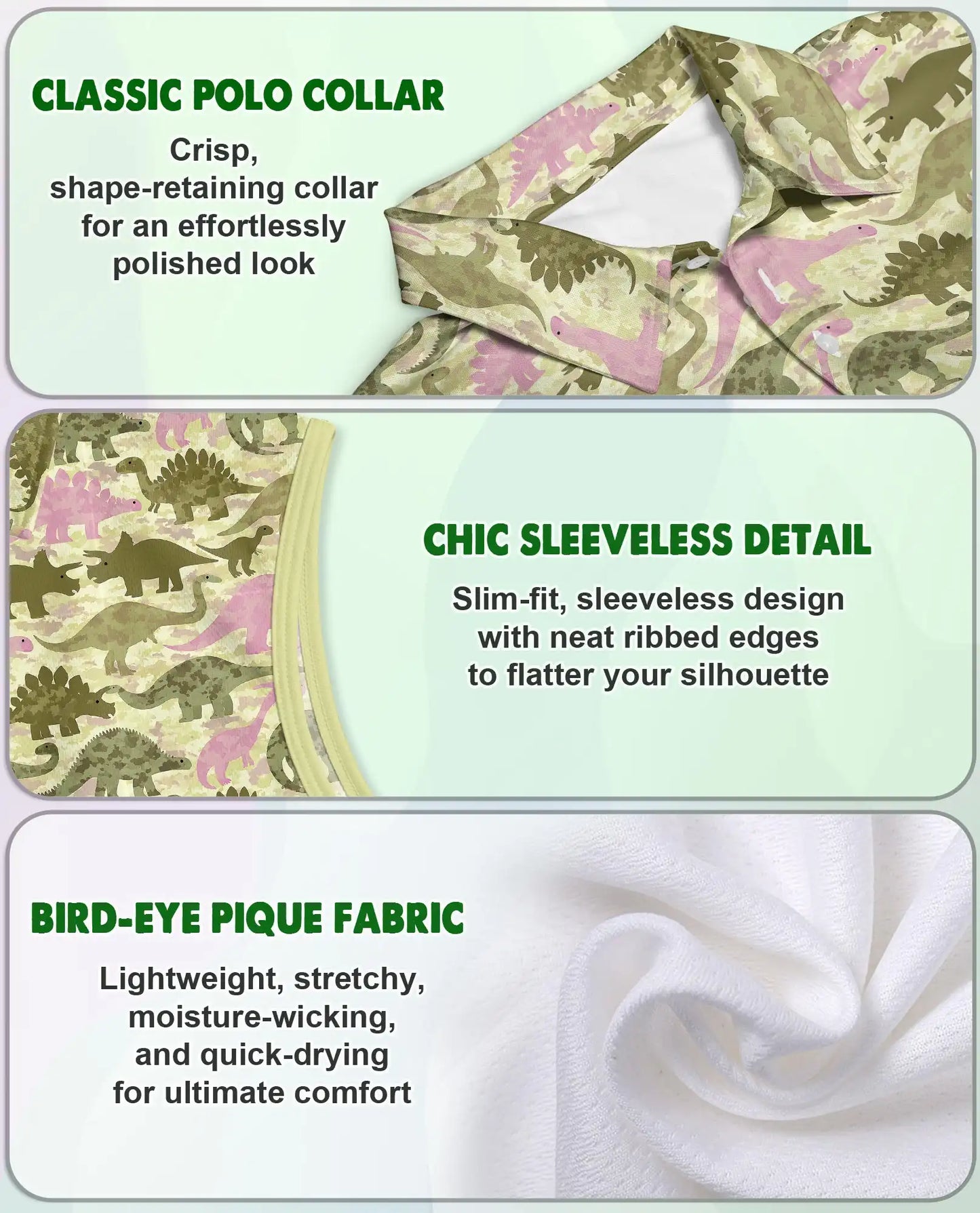 Cute Dinosaur Pattern Sleeveless Polo Shirt for Women | Netecom