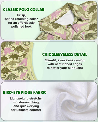 Cute Dinosaur Pattern Sleeveless Polo Shirt for Women | Netecom