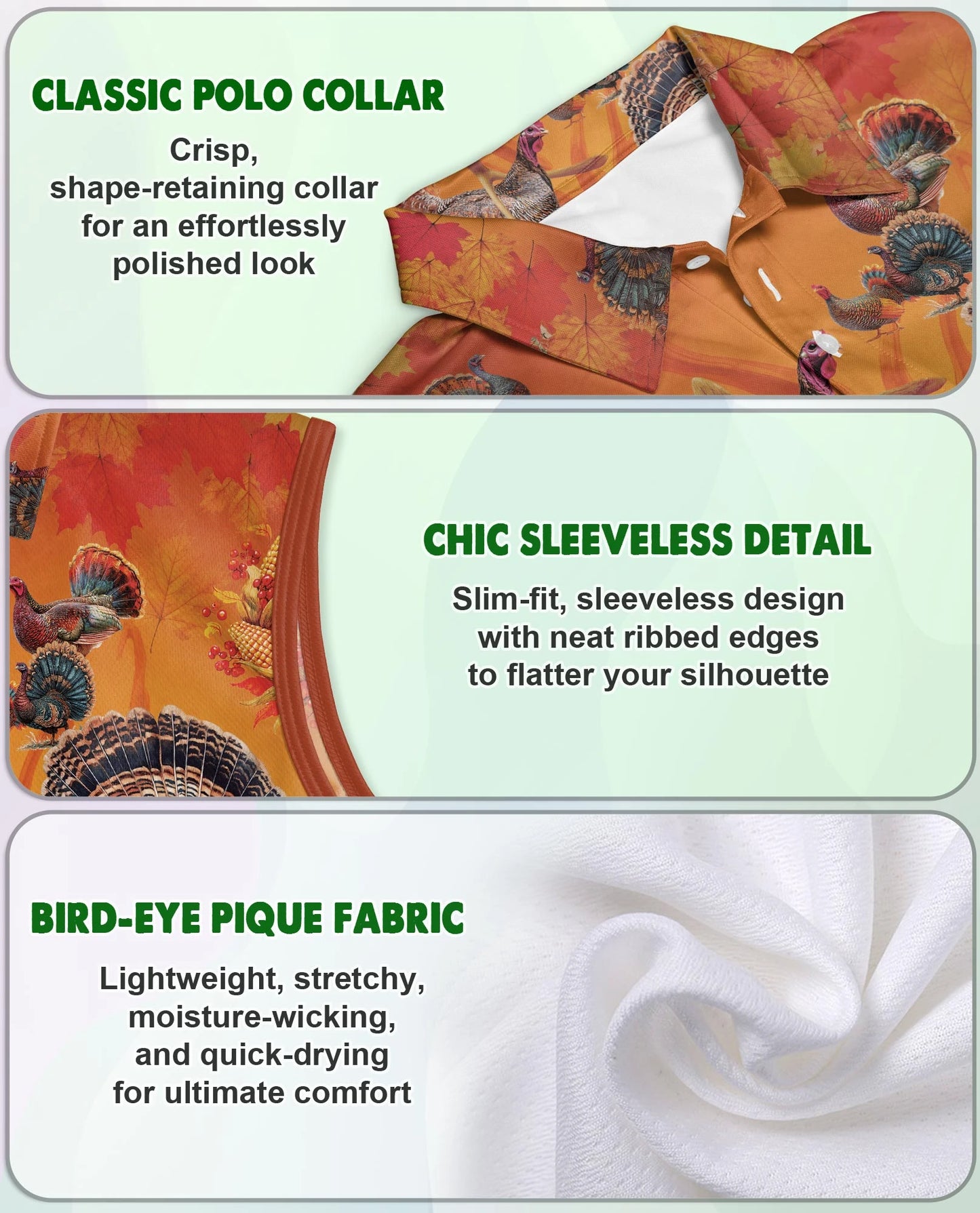 Turkey Thanksgiving Edition Sleeveless Polo Shirt for Women | Netecom