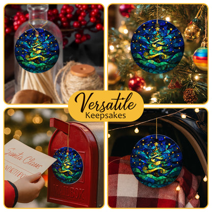 Netecom Stained Glass Christmas Tree Ornament, Artistic Xmas Tree Ceramic Ornament for Christmas Tree Hanging Decorations Gift, Home Decor, Gifts for Friends & Family, Holiday Party Present