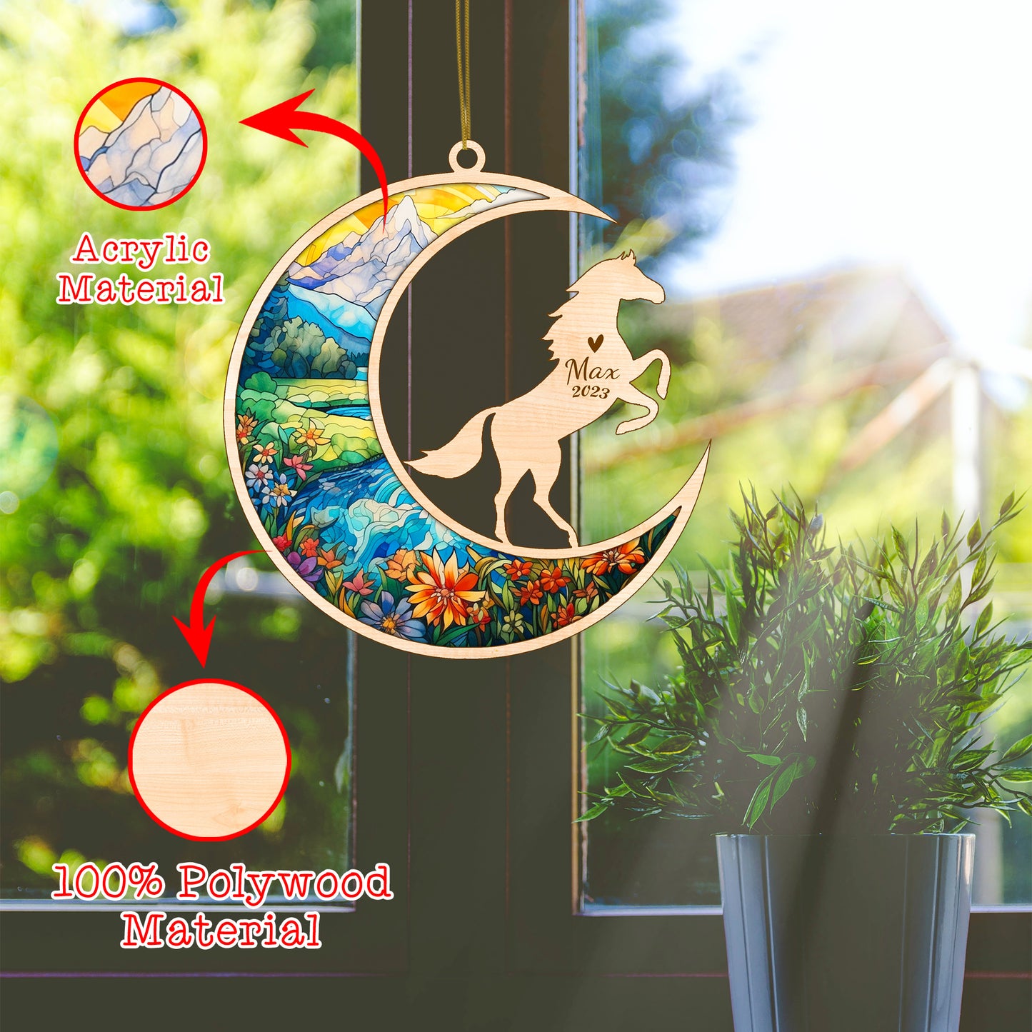 Netecom Horse Memorial Suncatcher, Personalized Horse Christmas Ornament with Name Date, Horse Death Sympathy Gift Pet Loss Sun Catchers, Horse Grief Gift, Bereavement Gifts for Loss of Horse