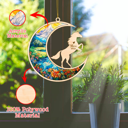 Netecom Horse Memorial Suncatcher, Personalized Horse Christmas Ornament with Name Date, Horse Death Sympathy Gift Pet Loss Sun Catchers, Horse Grief Gift, Bereavement Gifts for Loss of Horse