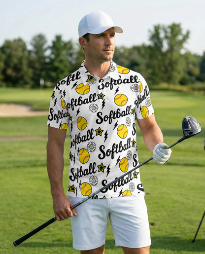 Softball Polo Shirt for Men- Fastpitch Softball Pattern  | Netecom