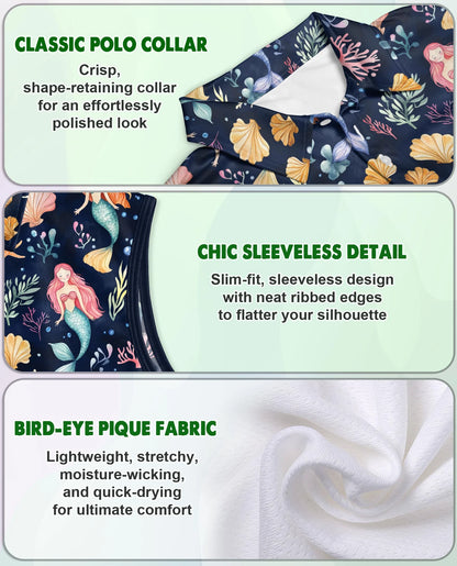 Cute Mermaid Sleeveless Polo Shirt for Women | Netecom