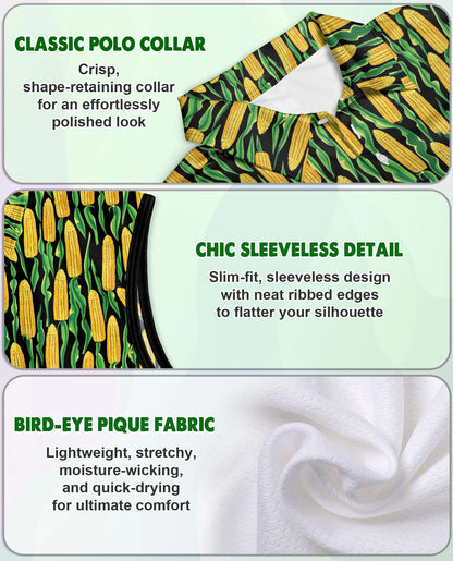 Agricultural Corn Cob Sleeveless Polo Shirt for Women | Netecom