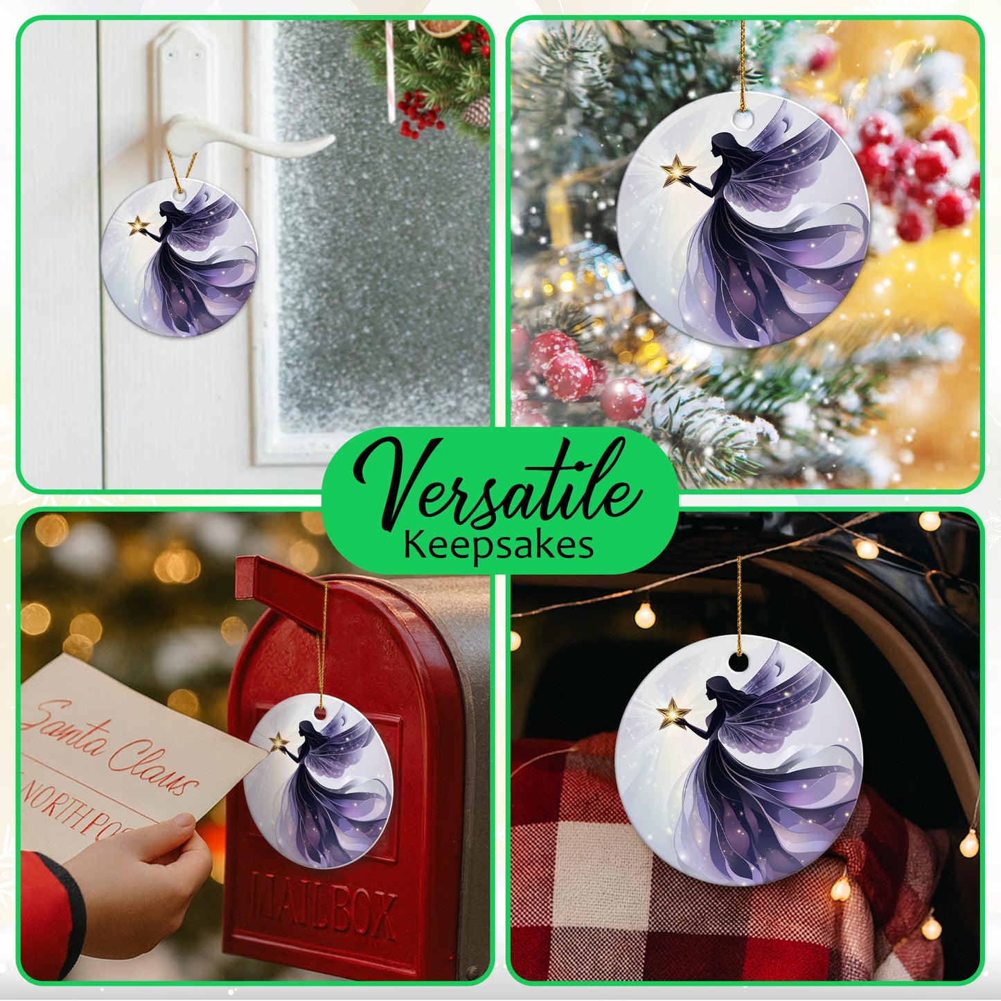 Netecom Enchanted Purple Fairy Christmas Ornaments, Ceramic Mythical Creatures Keepsake Ornament for Christmas Tree Decorations, Gifts for Holiday, Party, Home Decor
