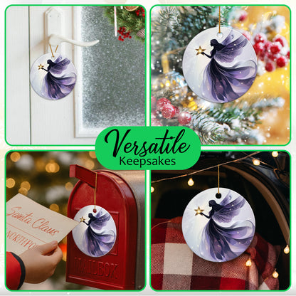 Netecom Enchanted Purple Fairy Christmas Ornaments, Ceramic Mythical Creatures Keepsake Ornament for Christmas Tree Decorations, Gifts for Holiday, Party, Home Decor
